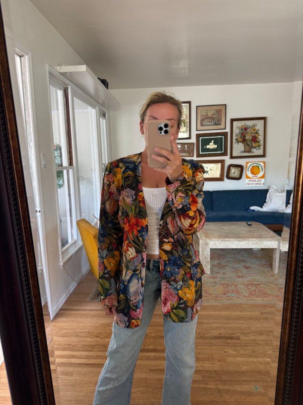 Vintage Floral 100% Silk Lightweight Blazer